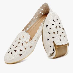 Women's Floral Ballet Flats White Slip On Flowers Round Toe Dress Shoes Size 7